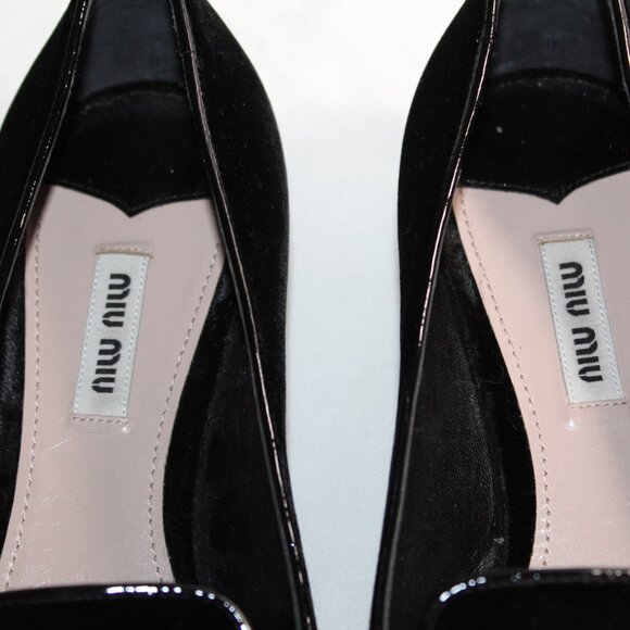 MIU MIU Jeweled Embellished Black Velvet Loafers Slip Ons Patent Pumps 39 - Picture 5 of 11